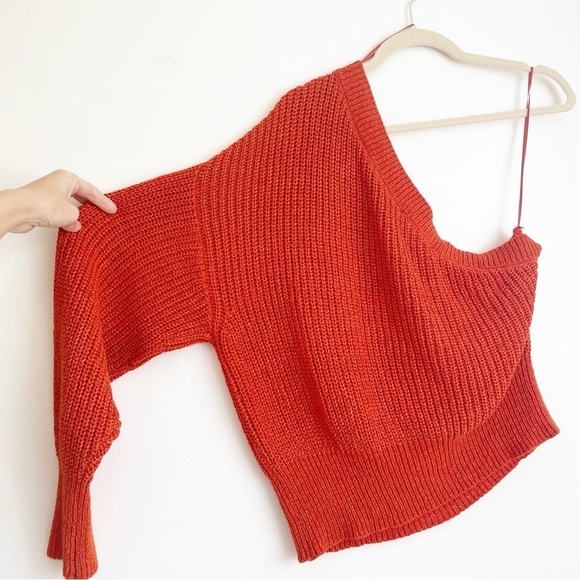Zara Knit one arm sweater Medium bright orange one shoulder cut out blogger fave - Picture 6 of 11